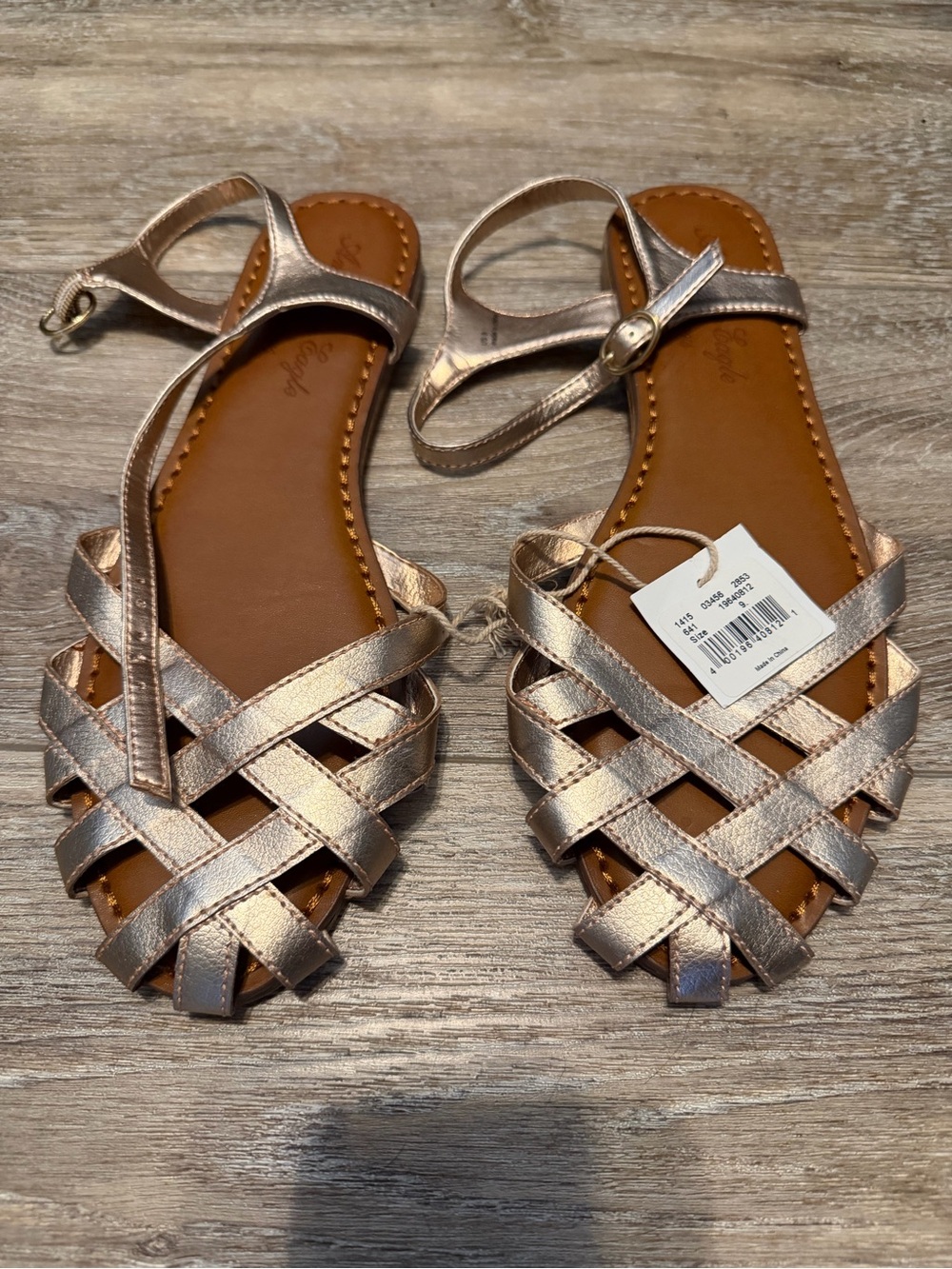 American Eagle Outfitters Metallic Rose Gold Woven Ankle-Strap Sandals